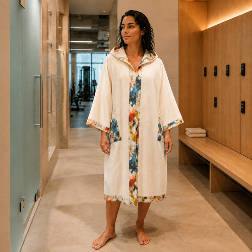 Aquarelle Ivoire — poncho femme fitness & piscine, vue principale