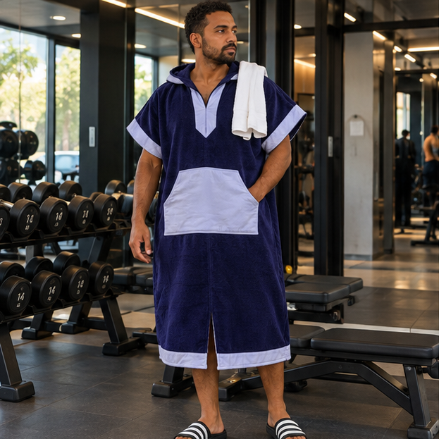 Bleu Atlas — poncho homme bleu marine à finitions bleu clair, vue principale