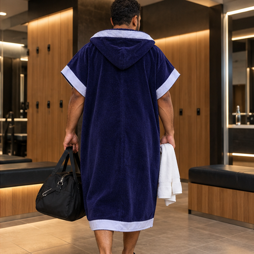 Bleu Atlas — poncho homme bleu marine à finitions bleu clair, vue dos