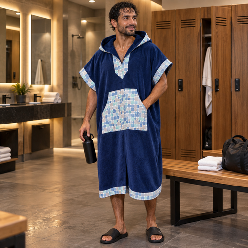 Cap Spartel — poncho homme bleu marine, vue principale en vestiaire