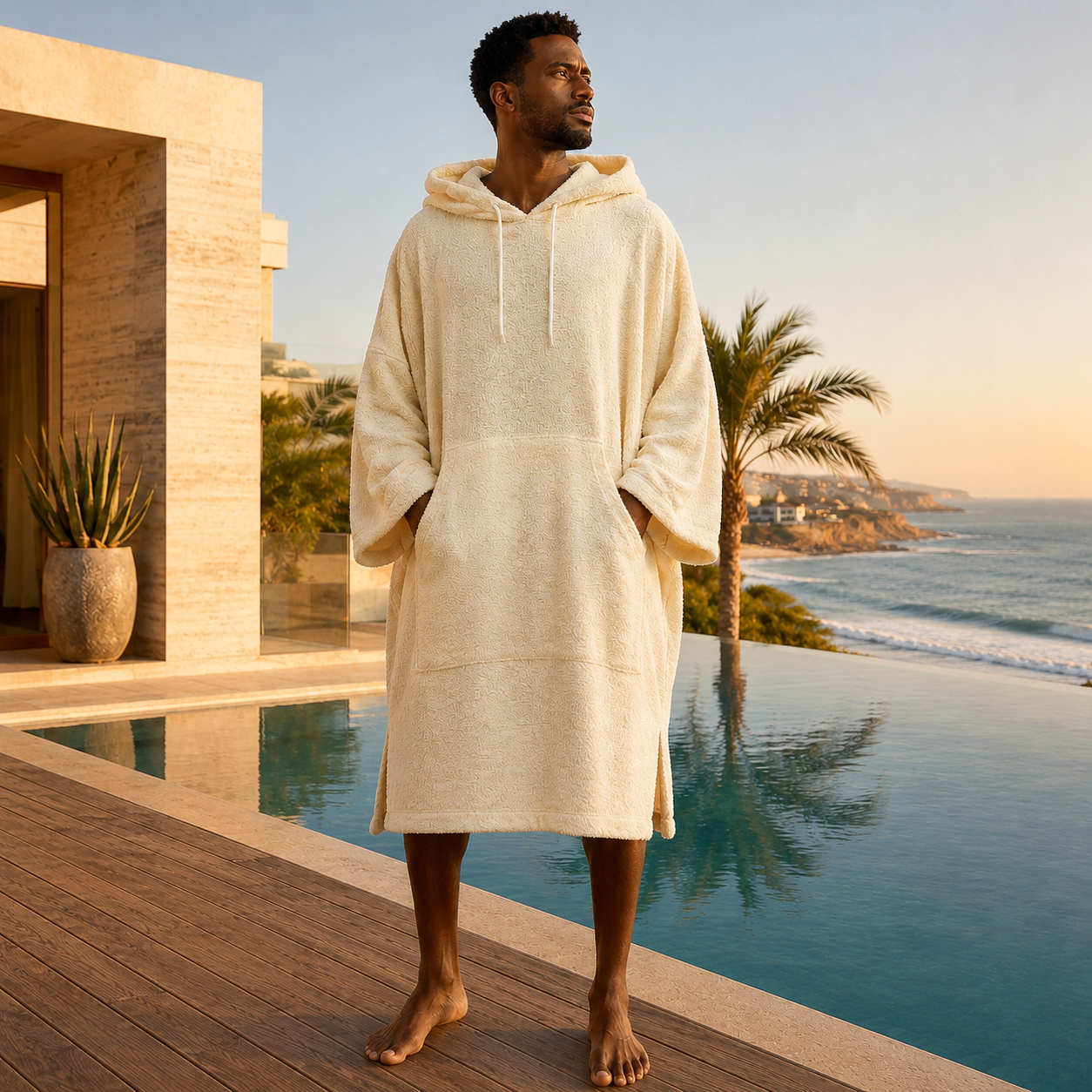 Dune Écrue — poncho mixte écru 100% coton, vue principale portée