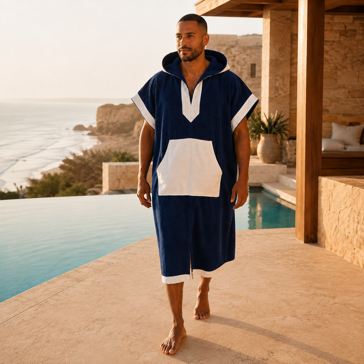 Horizon Marine — poncho homme en bord de mer