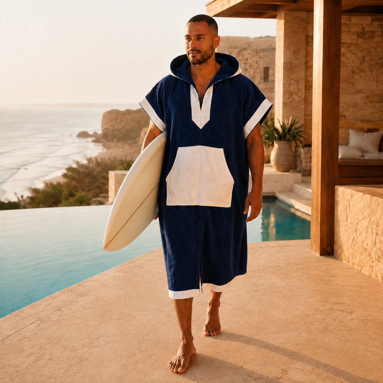 Horizon Marine — poncho homme après une session de surf
