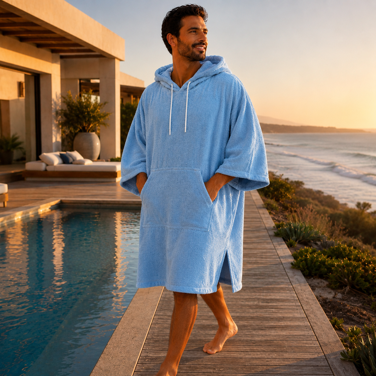 Ocean Breeze — poncho mixte bleu ciel Plage & Surf, vue principale
