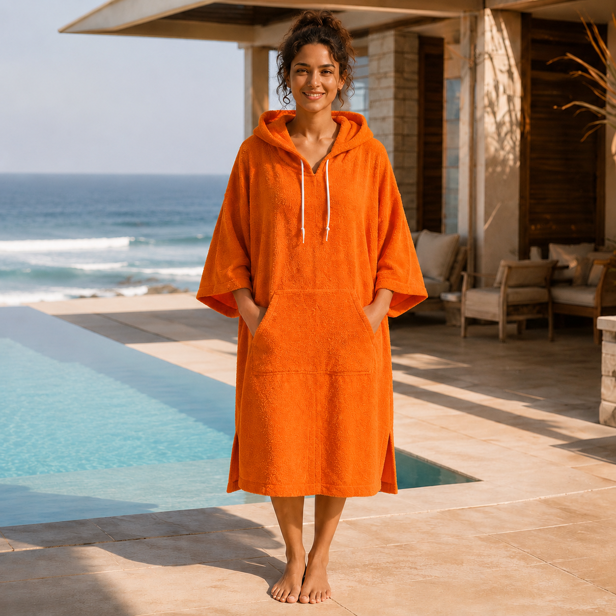 Soleil Atlantique — poncho mixte orange Plage & Surf, vue principale